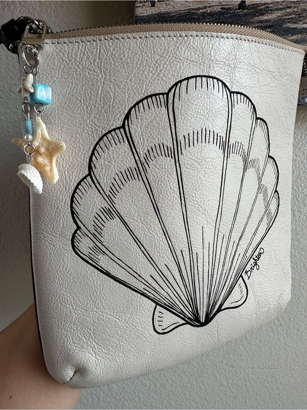 Brighton vintage Shell Leather Crossbody Coastal Beach Bag Retired